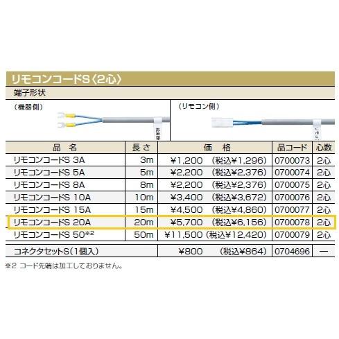ノーリツ（NORITZ） リモコンコードS 20A 長さ20m 商品コード0700078