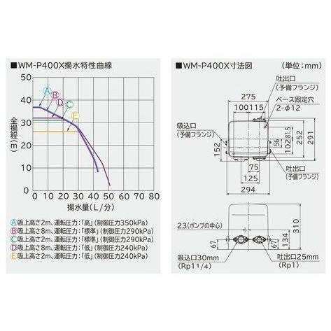 TOTO WM-P400X 浅井戸用・加圧給水用自動ブラダ式ポンプ 出力
