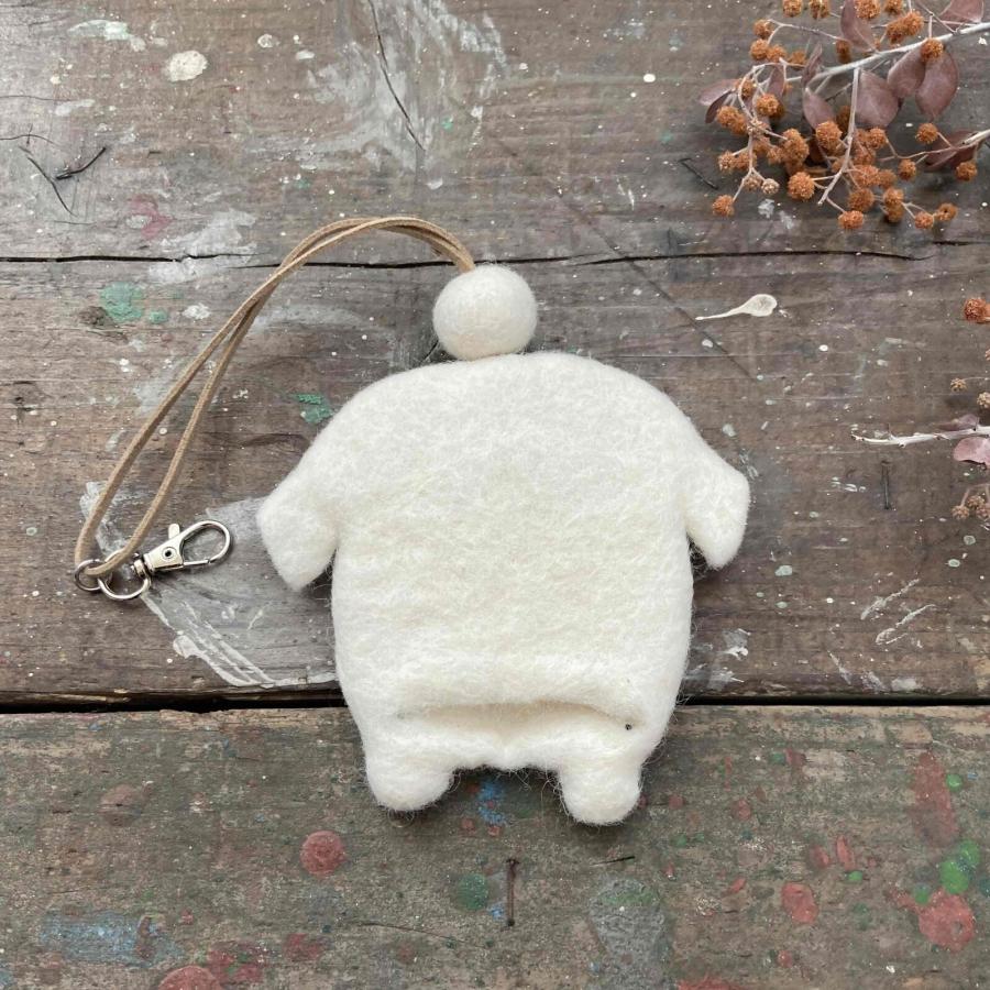 羊毛フェルト ペキニーズ キーケース（ホワイト/ブラウン）daisy