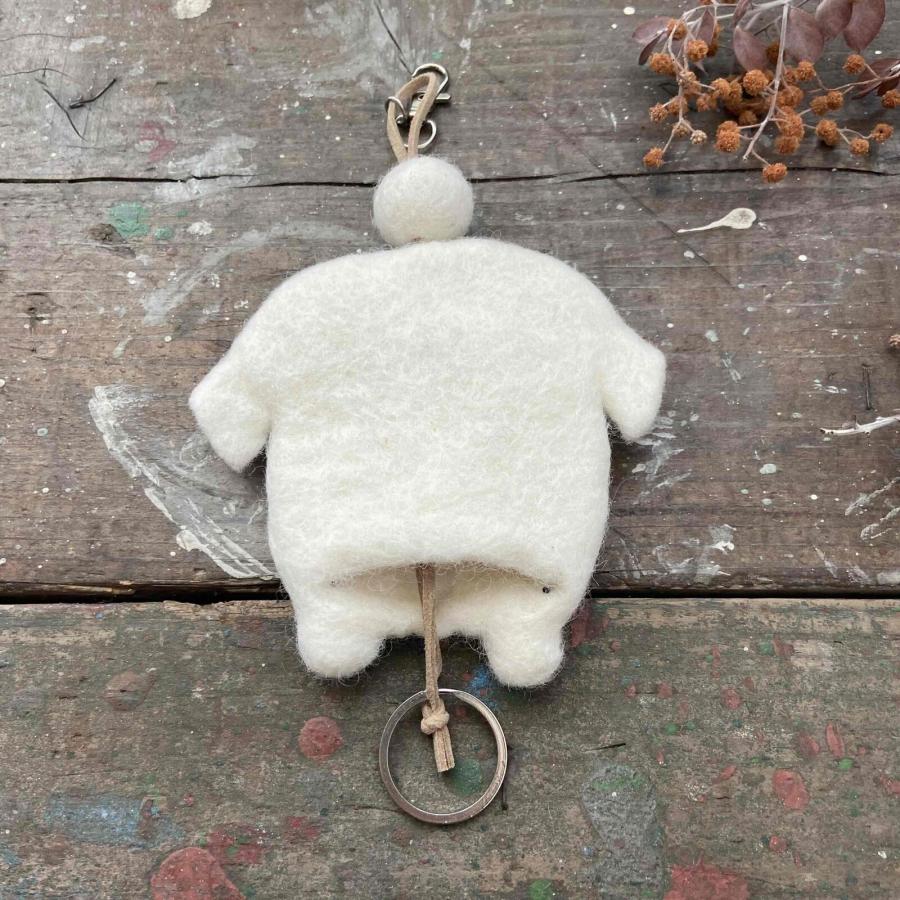 羊毛フェルト ペキニーズ キーケース（ホワイト/ブラウン）daisy