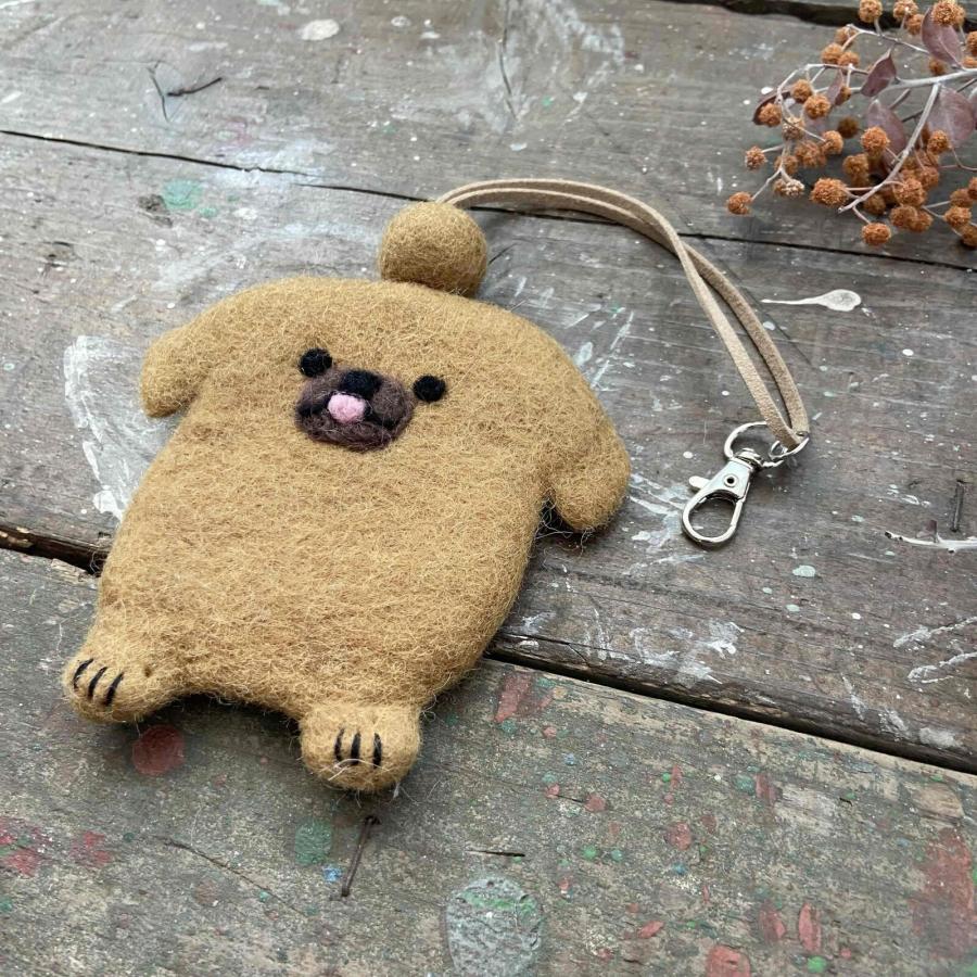 羊毛フェルト ペキニーズ キーケース（ホワイト/ブラウン）daisy