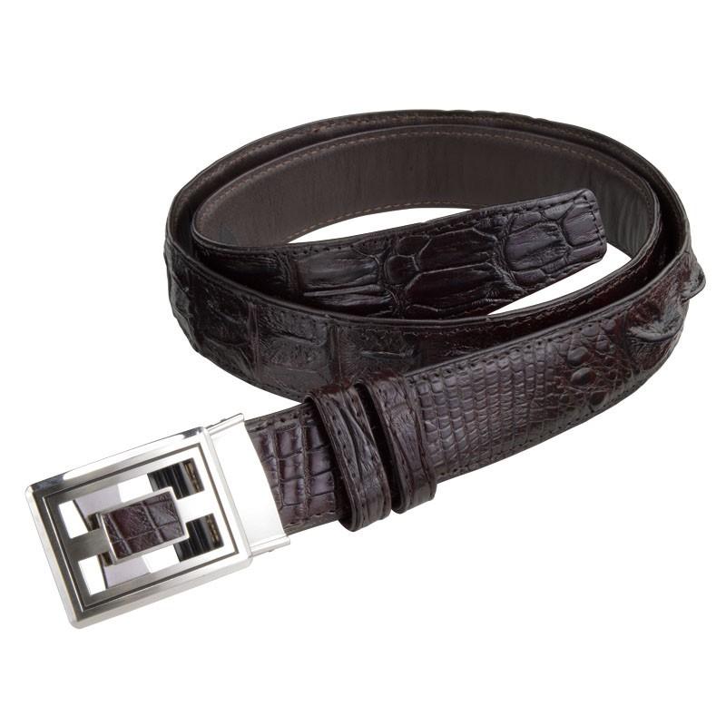 クロコダイル・背革スライド式ワンタッチバックルベルト - ダンディ