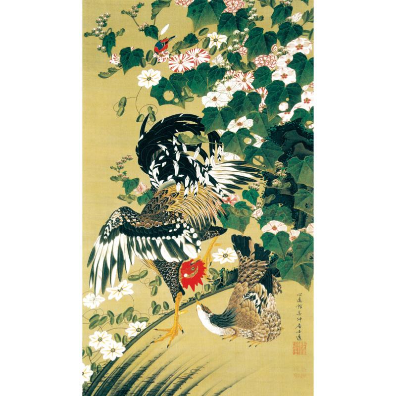 日本画 鶏の絵 伊藤若冲 掛け軸 作品 動植綵絵 芙蓉双鶏図 高級仕様 掛軸 美術品 インテリア 作品 複製画 アートの友社 A032 くみあいショッピング 通販 Yahoo ショッピング