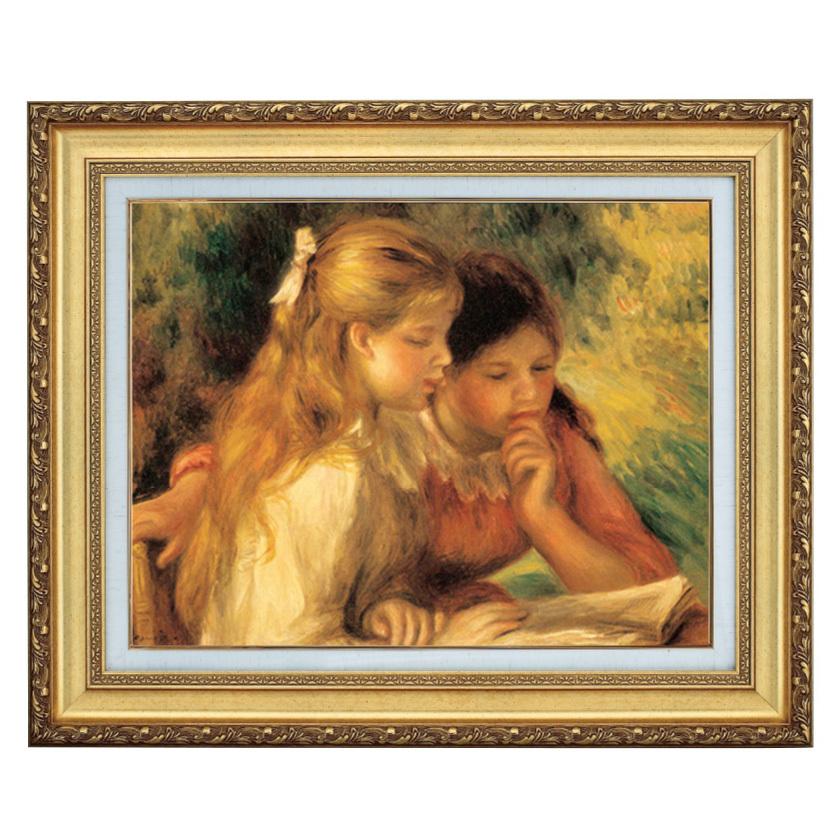 ルノアール読書する少女額付き