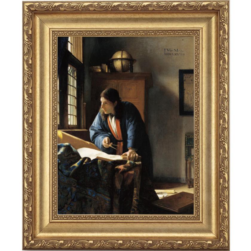 フェルメール 作品 地理学者 4号 立体複製名画 レプリカ 額付き 美術品  