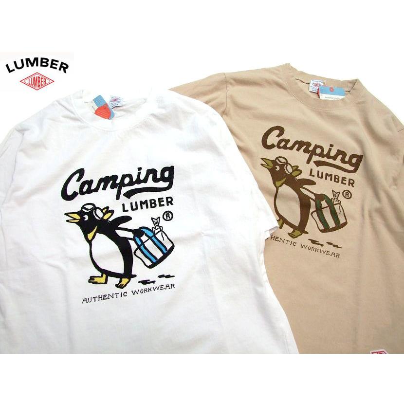 lumber2022  tシャツ トートバッグを持ったペンギン 221367 PENGUIN PRINT　半袖Tシャツ 男女兼用 LUMBER｜k-2climb