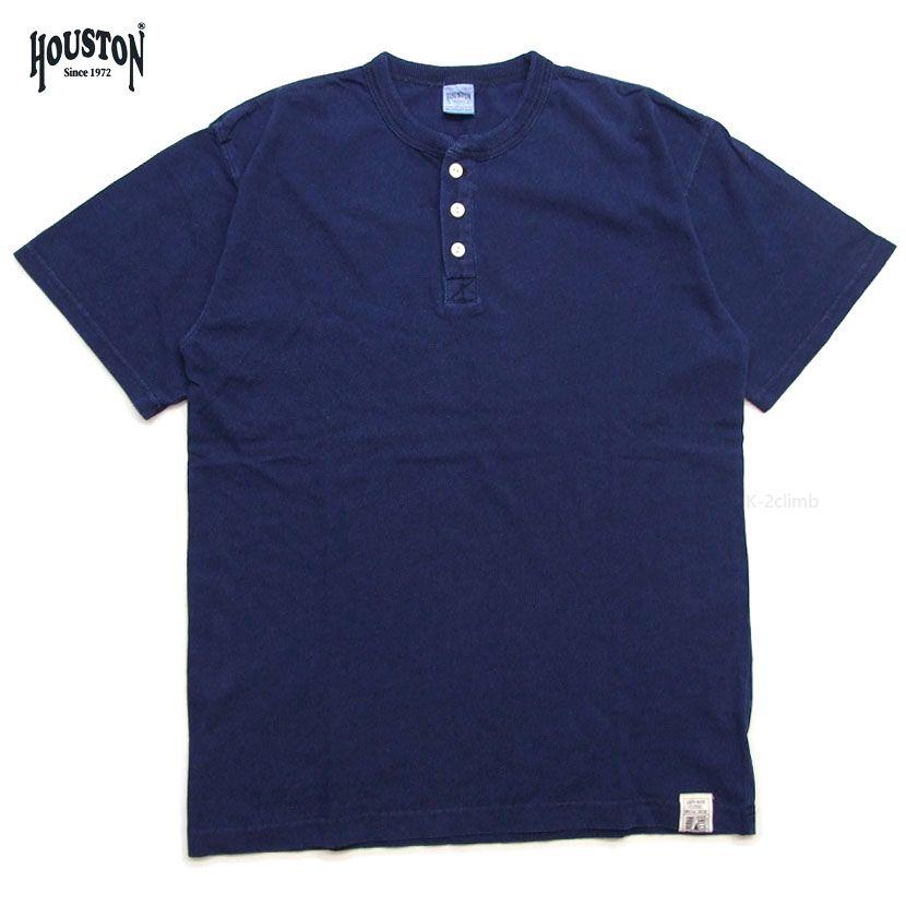 HOUSTON ヘンリーネック Tシャツ 濃紺 インディゴtシャツ ヒューストン 鮮やかな紺色 インディゴ 半袖t メンズ半袖tシャツ 22198　ポイントアップ中 | 