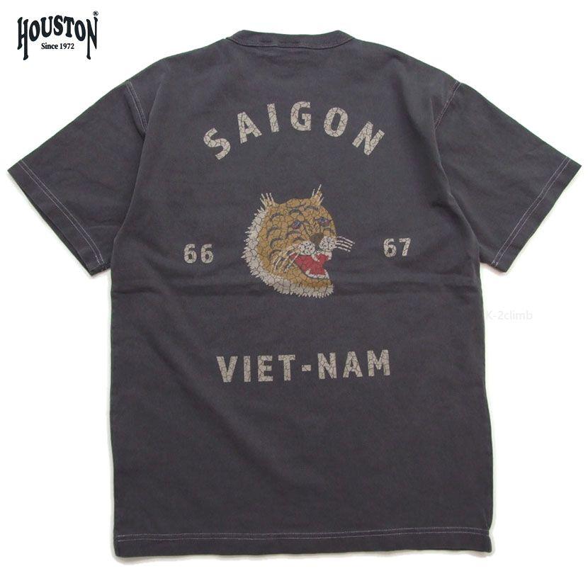 HOUSTON 半袖Tシャツ ピグメント ポケット クラックプリント 刺繍 半袖Tシャツ 22300 TIGER 7.6オンスのUSコットン　ポイントアップ中 |  | 02