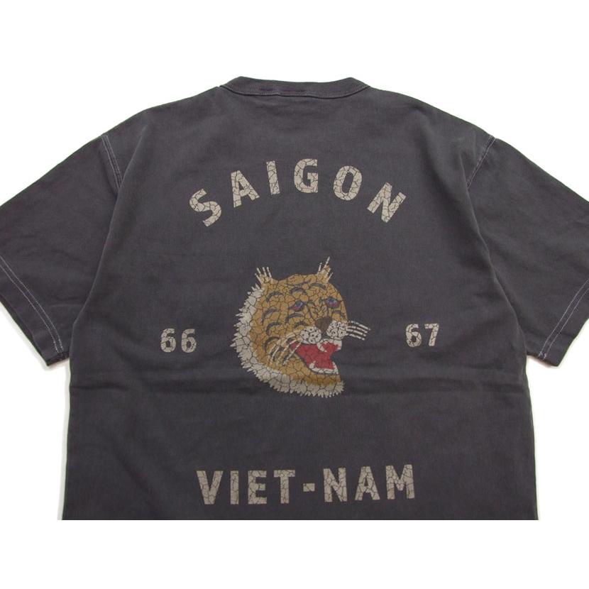 HOUSTON 半袖Tシャツ ピグメント ポケット クラックプリント 刺繍 半袖Tシャツ 22300 TIGER 7.6オンスのUSコットン　ポイントアップ中 |  | 08