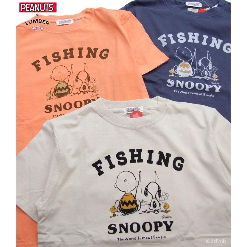 LUMBER 半袖Tシャツ スヌーピーと チャーリーブラウン Tシャツ 釣り