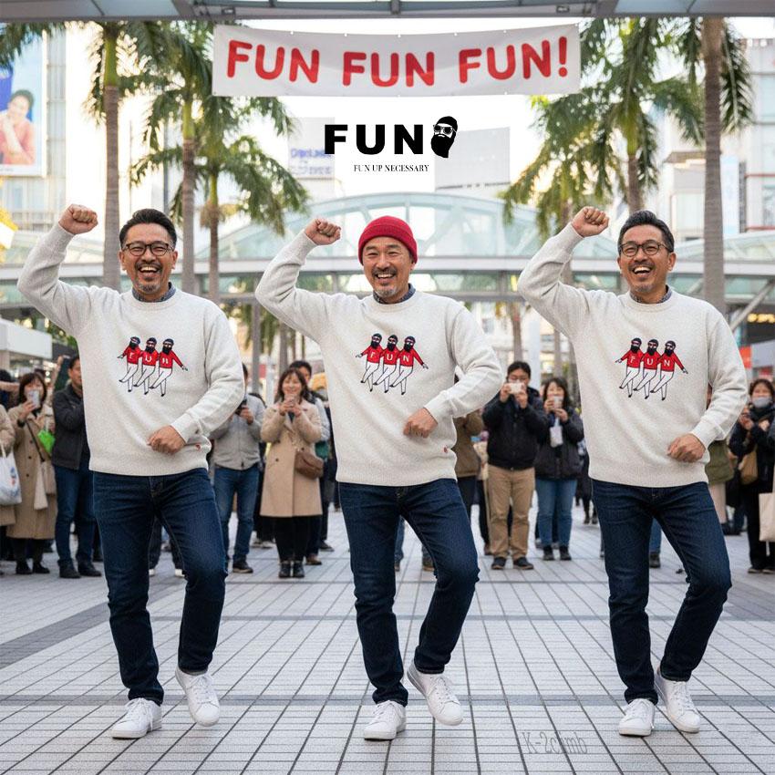 FUN ニット セーター おじさん3人 ファン 25057540 総刺繍 カジュアル