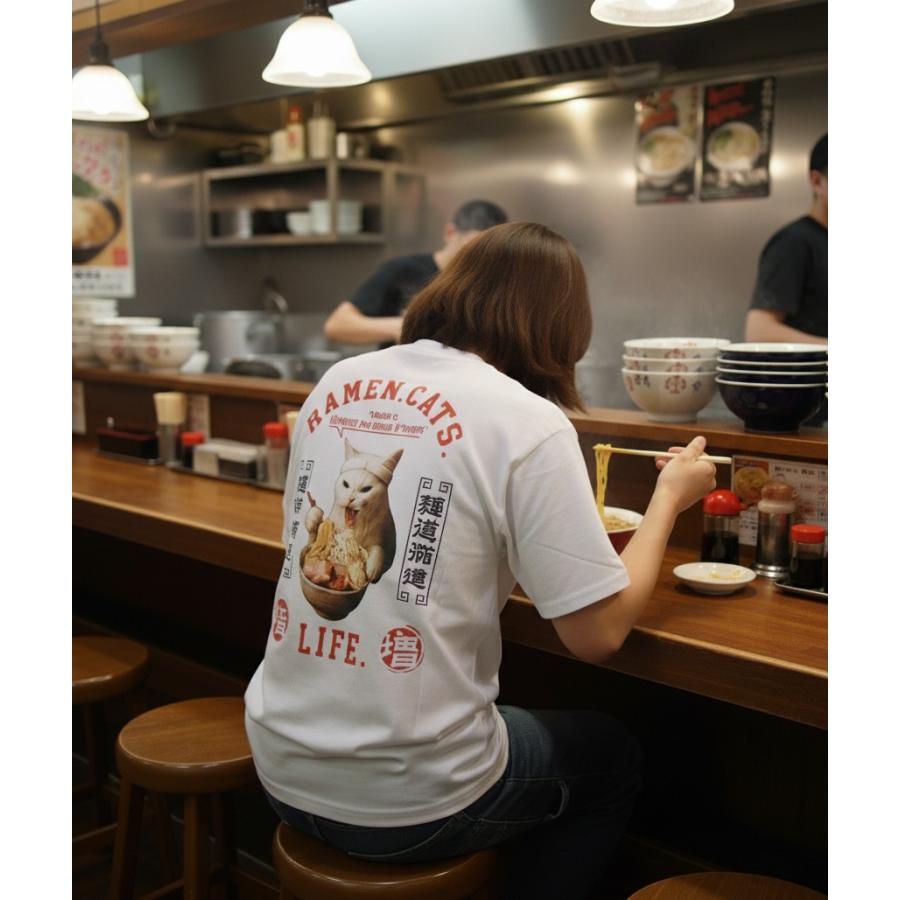 ラーメン 猫 SEQUENZ シークエンス 半袖Tシャツ 猫麺 脂ましまし 半T