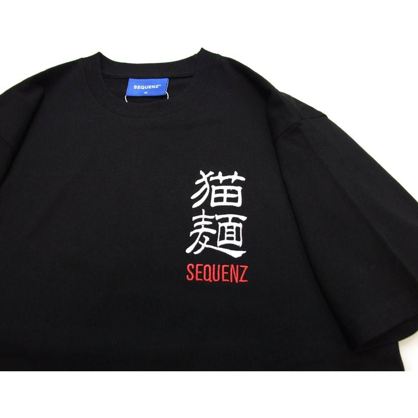 sequel シークエル Tシャツ 半袖 メンズ ブラック 黒猫 L 猫Tシャツ 猫麺 SEQUENZ シークエンス 半袖Tシャツ ネコ ねこ ラーメン