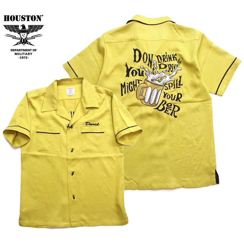 HOUSTON ボーリングシャツ 半袖 シャツ 40825 ビールジョッキ　your Beer メンズ アロハ 首元涼しい開襟シャツ |  | 06