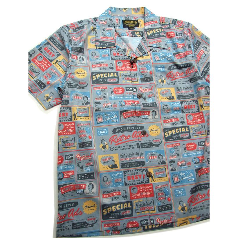 半袖 開襟シャツ  UNIVERD72  アロハシャツ  41018 メンズ 半袖シャツ ALOHA SHIRT サインボードが並ぶお洒落なデザイン |  | 16