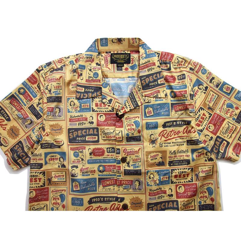 半袖 開襟シャツ  UNIVERD72  アロハシャツ  41018 メンズ 半袖シャツ ALOHA SHIRT サインボードが並ぶお洒落なデザイン |  | 03