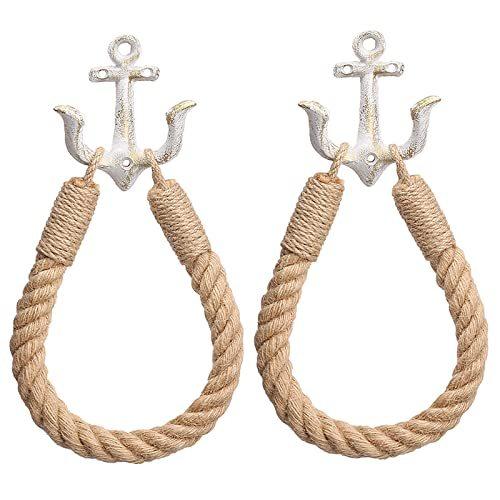 トイレットペーパーホルダー2 Pcs Nautical Rope Toilet Paper Holder Wall-Mounted Towel Rin