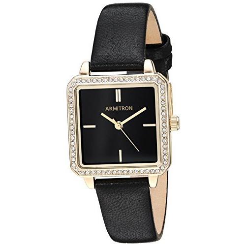 レディース 腕時計Armitron レディース腕時計 75/5597BKGPBK スワロフスキークリスタルアクセント ゴールドトーン&ブラックレザース