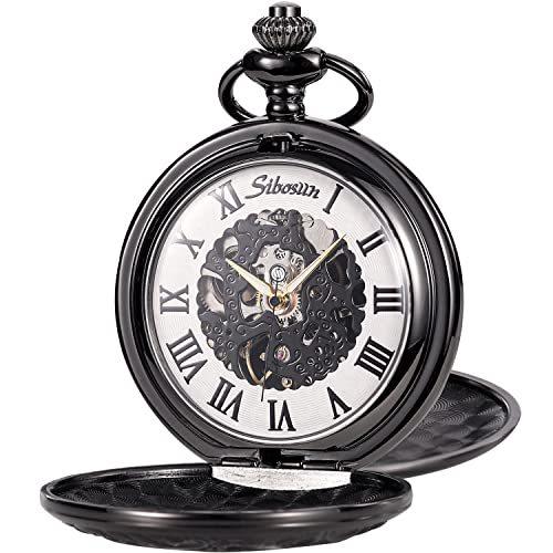 懐中時計 レディースSibosun Pocket Watch Mechanical Skeleton Steampunk Antique Pocket