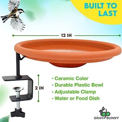 割引特売 バードバス |Gray Bunny Bird Bath Bowl 12” Deck Mounted Bird Feeder Bowl with Stu
