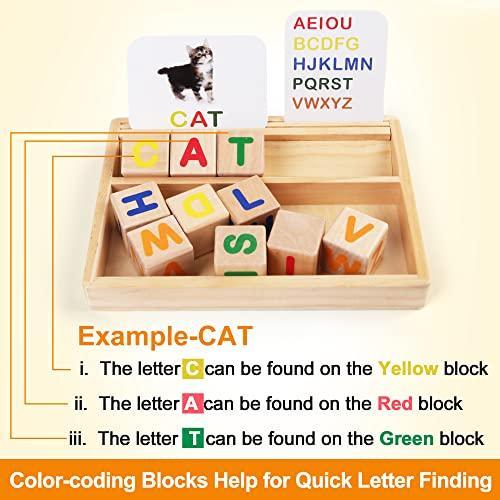 日本初の公式オンライン 英語 カード はじめて |BenBen Matching Letter Games for Kids 3-8， Wooden Spelling Gam