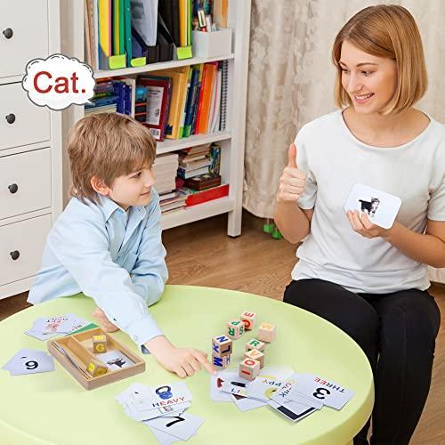 日本初の公式オンライン 英語 カード はじめて |BenBen Matching Letter Games for Kids 3-8， Wooden Spelling Gam