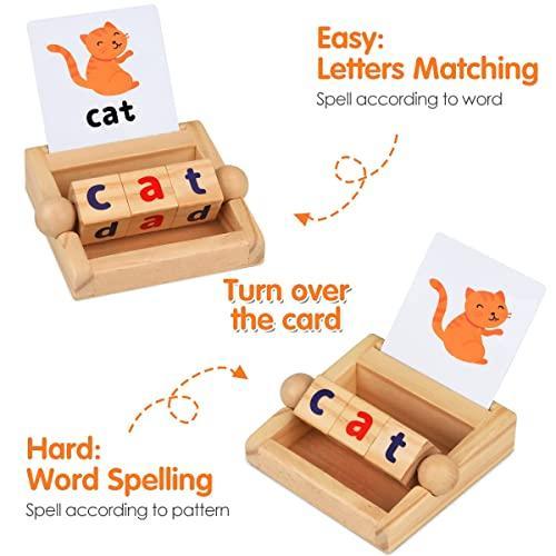 早割 英語 カード はじめて |Montessori Toys for Toddlers 2 3 4 Years Old Wooden Reading Bl