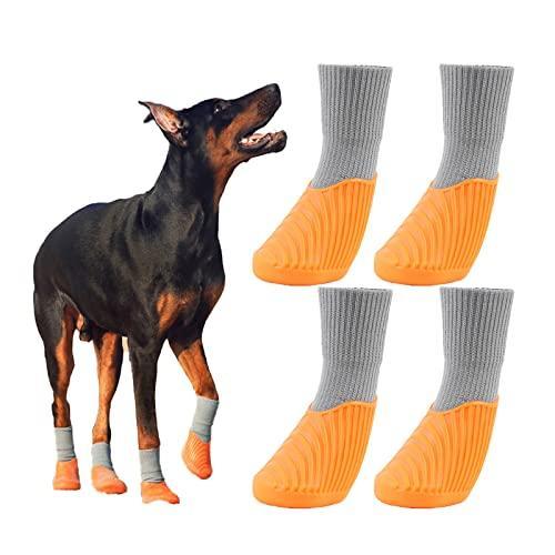 犬用ブーツ ドッグシューズ M Orange Rubber Dog Boots 4 Packs for Hiking and Running