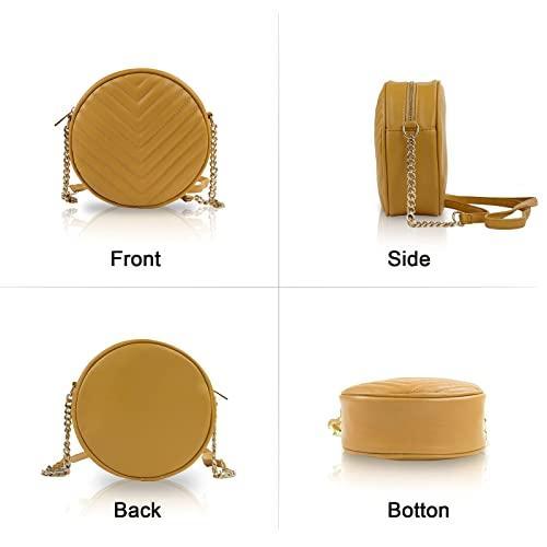 RCFJ b y K L A N D Round Crossbody Bag for Women,PU Leather Shoulder Bag  with Metal Chain Strap, Cellphone Purses with Zipper