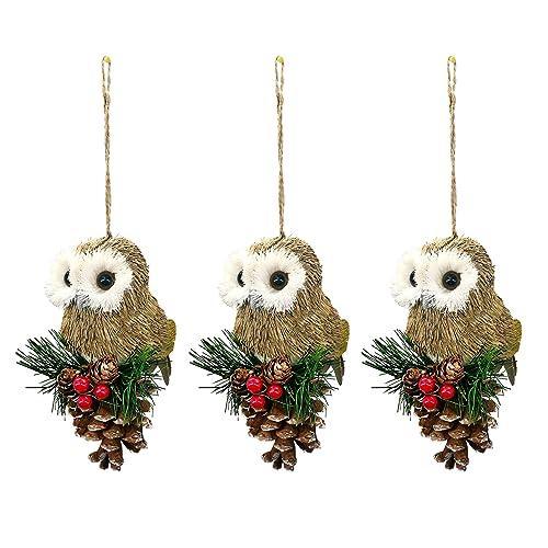 クリスマス 飾り |Nature Vibe 松ぼっくり フクロウ 3個セット 【並行輸入品】