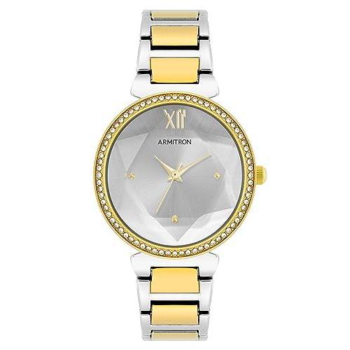 レディース 腕時計 |Armitron Womens Silver-Tone and Gold-Tone Crystal Accented Brac