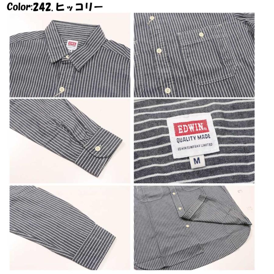 EDWIN（エドウィン） 長袖 シャツ デニムシャツ ヒッコリー ブルー