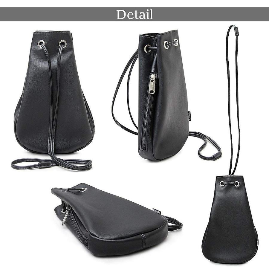 BAGJACK◇バッグ/レザー/ブラック/巾着/レザーポシェット/ミニバッグ