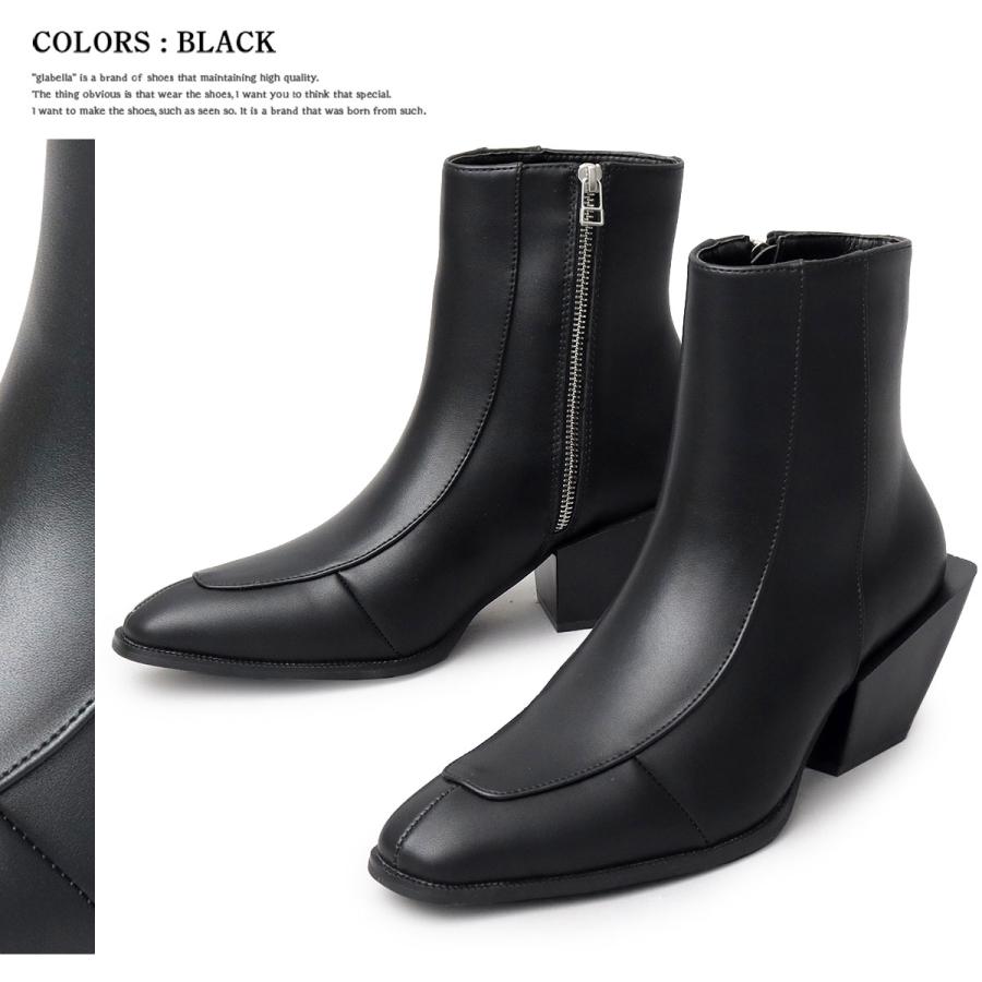 メンズブーツ スクエア ハイヒール サイドジップ ブーツ ヒールブーツ