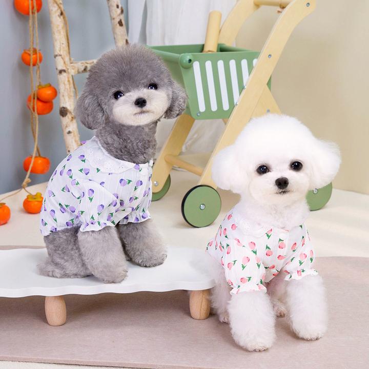 はっぴーDOG 犬 服 犬服 いぬ 犬の服 シャツ ブラウス 花柄 レース 袖
