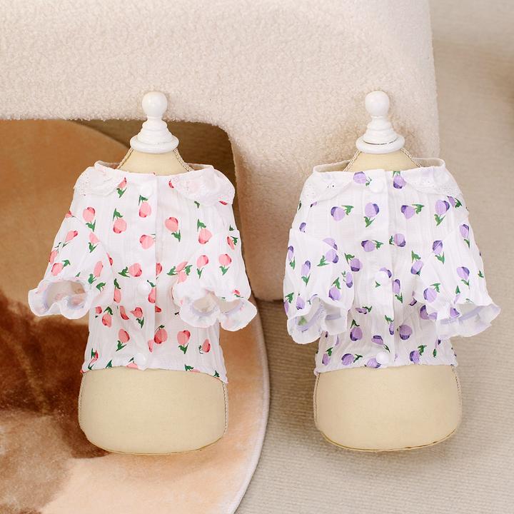 はっぴーDOG 犬 服 犬服 いぬ 犬の服 シャツ ブラウス 花柄 レース 袖