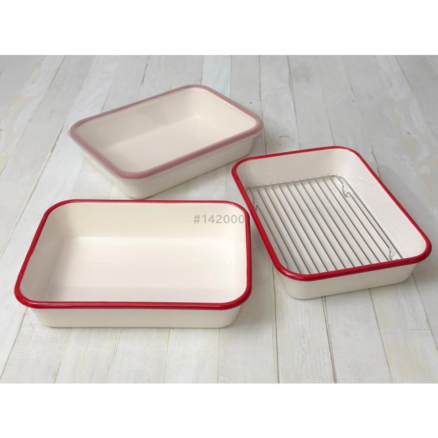 富士ホーロー 揚げ物バット 5点セット レッド 【バット3枚・すのこ網1