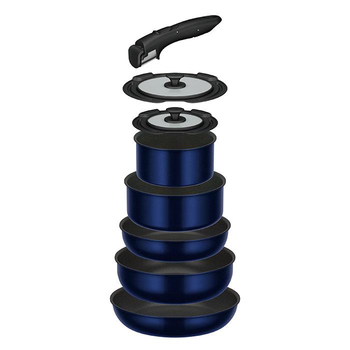 「ガス火専用」取っ手のとれるフライパン・鍋・蓋の8点セットKSE-8A DPBL THERMOS サーモス ガス火専用 取っ手のとれる フライパン 8点