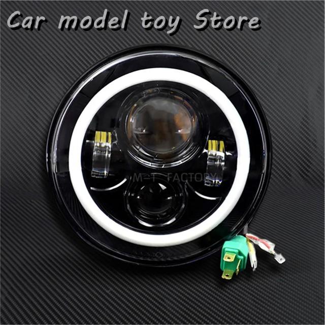 【並行輸入品】ハーレー バイクヘッドライト 7インチ エンジェル目ソフテイルスリムファット男子 H4 LED ランプヘッドライト パーツ_1