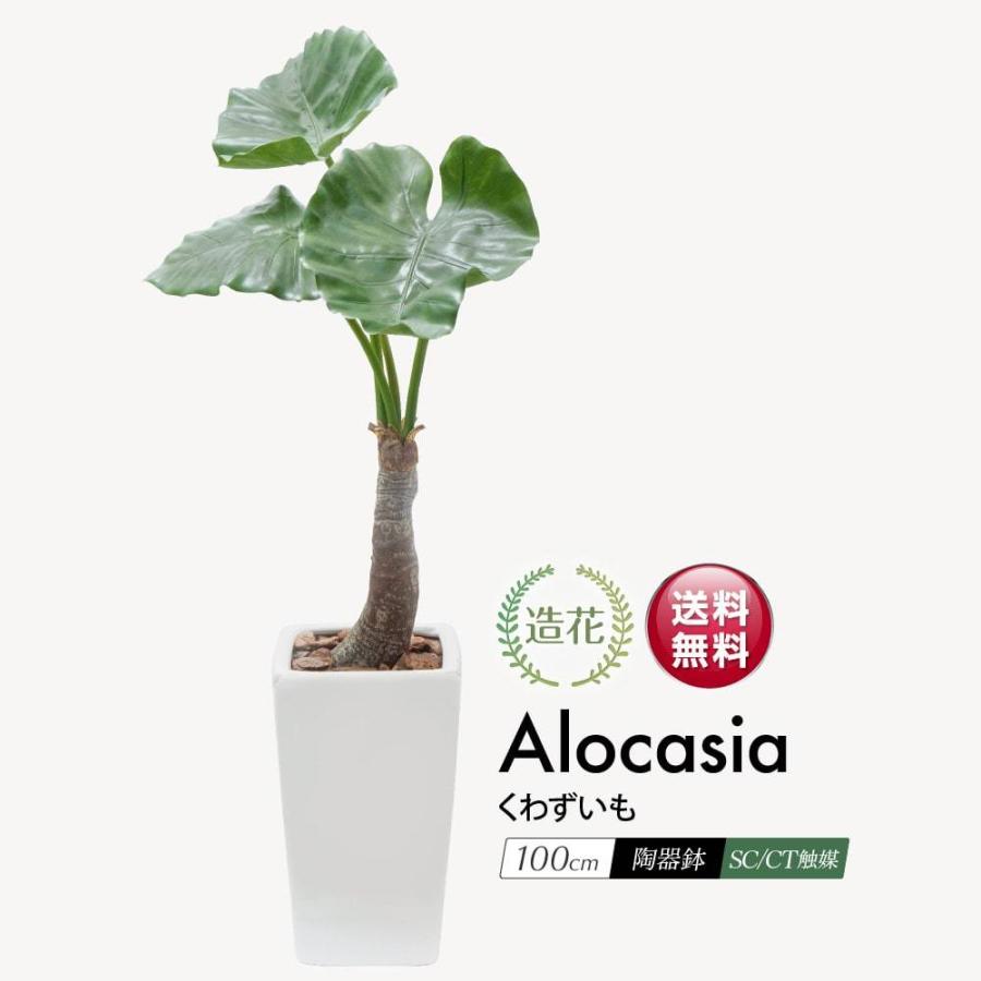 フェイクグリーン 大型 人工 観葉植物 造花 クワズイモ 100cm 鉢植 陶器鉢 CT触媒加工済 アロカシア 光触媒 CT触媒 おしゃれ リアル お祝い 贈り物 感謝祭