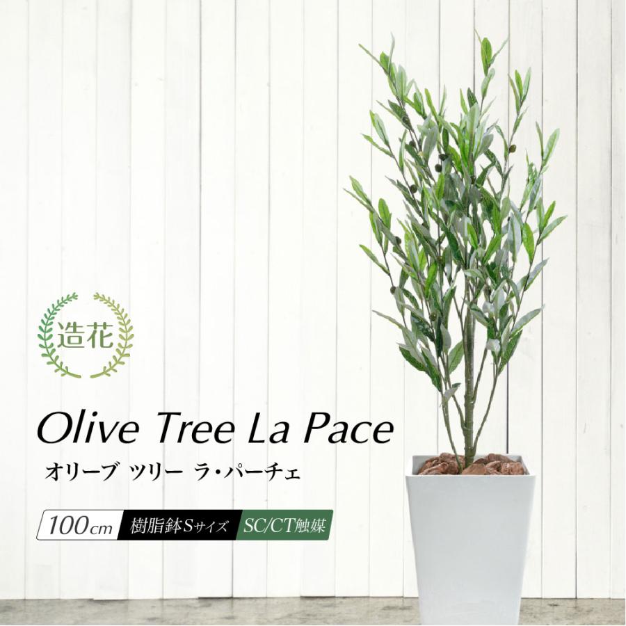 フェイクグリーン 観葉植物 人工観葉 大型 光触媒 CT触媒 オリーブ ツリー 鉢植 造花 インテリア お祝い / オリーブツリー ラ・パーチェ 樹脂鉢S 全高100cm（Yahoo!・フェイクグリーンの神戸花物語）