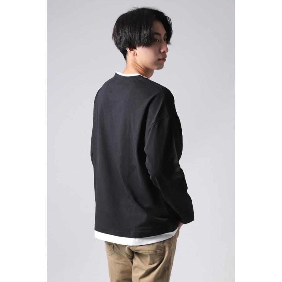Tシャツ メンズ 長袖 重ね着風 ロンT 無地 トップス 白 黒 緑