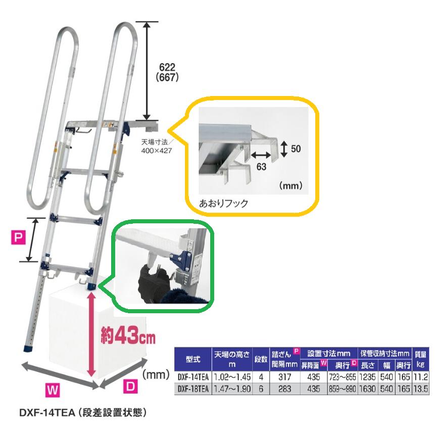 【期間・台数限定"特価品"】 トラック 昇降ステップ DXF-14TEA [段数:4] ピカコーポレーション 天場高さ:1.02〜1.45m 手すり付き ピカ 【離島/個人宅配送不可】｜k-kiroku｜02