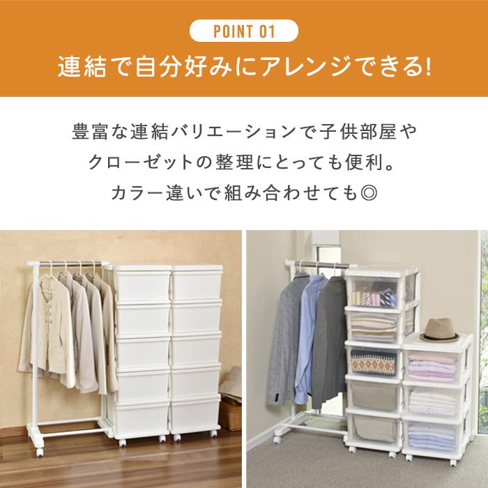 収納チェスト 4段 おしゃれ　キャスター付き 収納ケース 収納ボックス 衣類収納 カラーシーズユニット４段 パイプハンガー付 幅83.5cm奥行42cm高さ86.2cm | JEJアステージ | 07