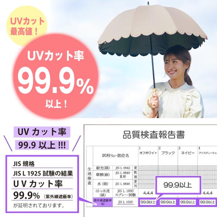 完全遮光2段折傘 日傘 傘 折りたたみ傘 軽量 晴雨兼用傘 UVカット 撥水加工 遮光率100% 遮熱 日焼け レディース フリル ストライプ 普段用 かわいい｜k-lalala｜07