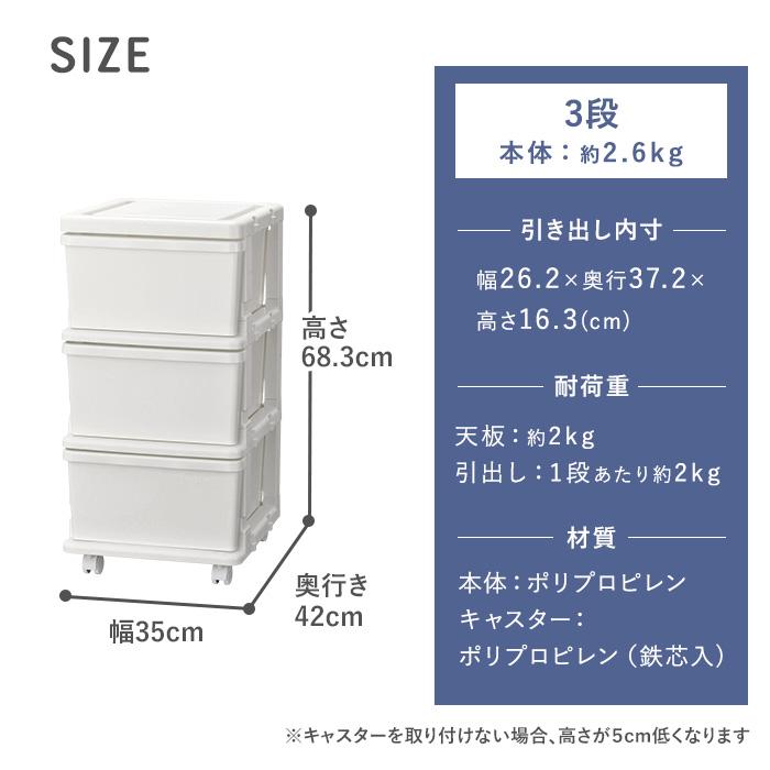 収納ボックス 収納チェスト 3段　キャスター付き 収納ケース 衣類収納(シーズユニット３段) 幅35cm奥行42cm高さ63.3cm 日本製 | JEJアステージ | 11