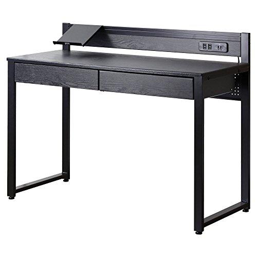 岩附 パソコンデスク USBコンセント付き 幅110×奥行49×高さ84.5cm 引き出し 収納 木製 ブラック IWP278