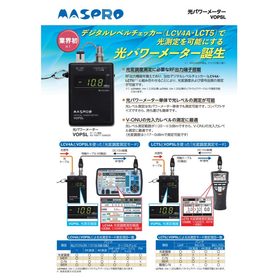 マスプロ電工 VOPSL 光パワーメーター 4K8K対応 [MSP000778]_1