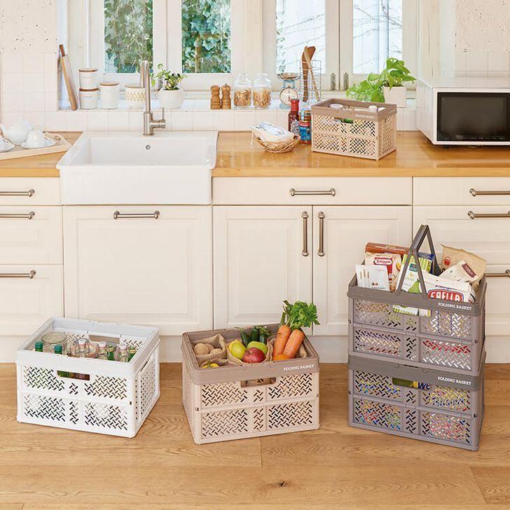 天馬 PRX 折りたたみバスケット ハンドル付き S スモーキーホワイト