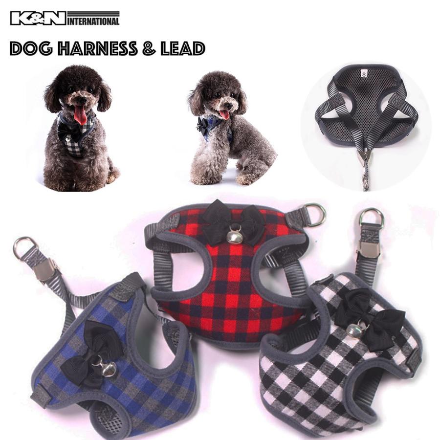 犬 ペット 小型犬 かわいい チェック 蝶ネクタイ リード ハーネス セット 簡単装着 Harness22 K N International 通販 Yahoo ショッピング